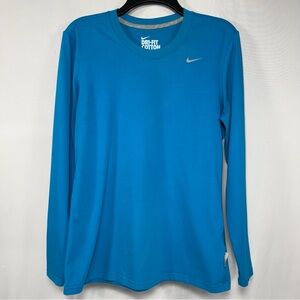 Nike Dri-FIT Cotton Tee Long Sleeve Top Blue Performance Activewear Size Large L